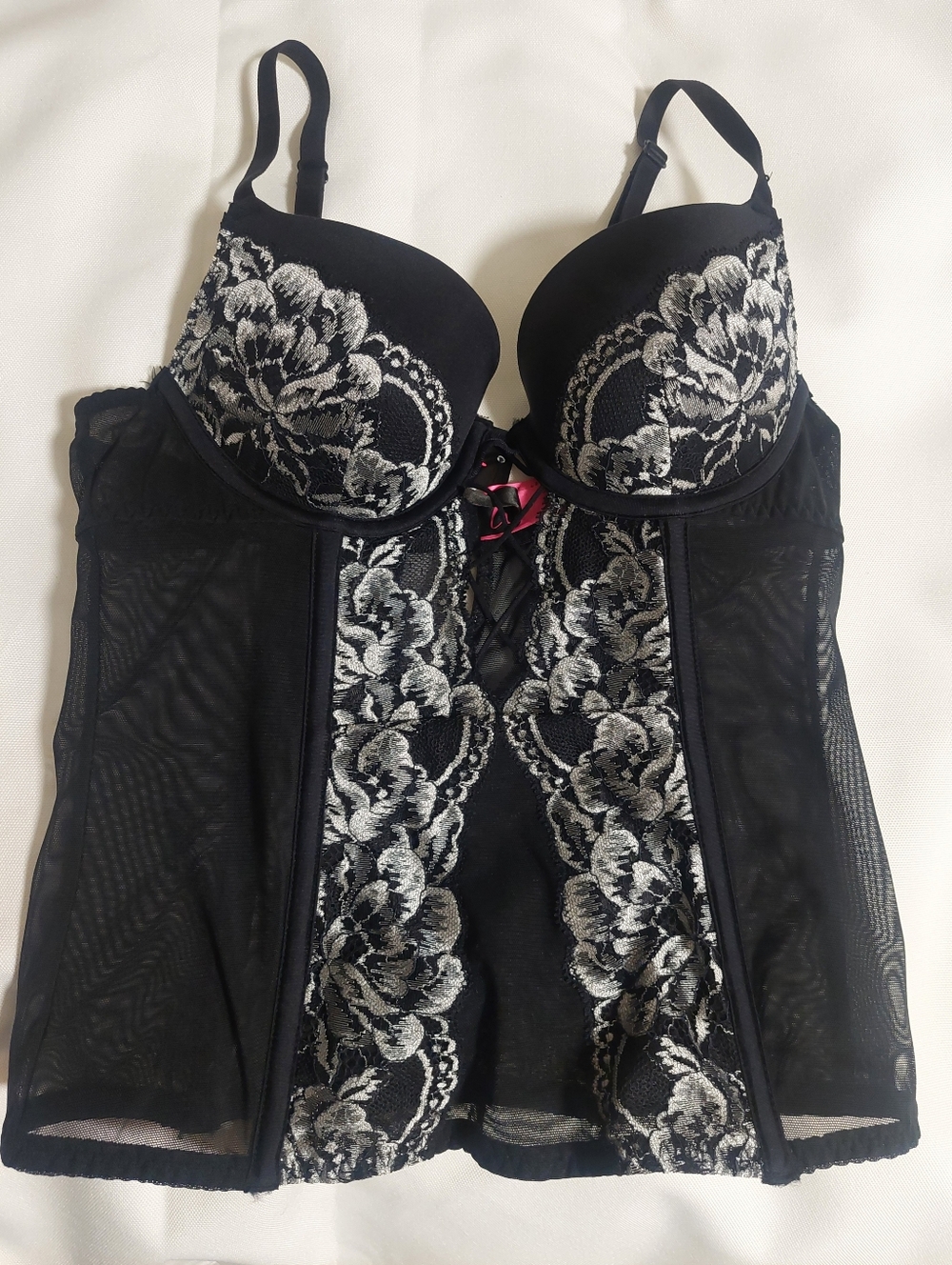 La SENZA Black Bustier with White Floral Lace